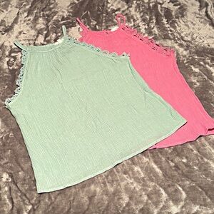 2-Blu Pepper Lace Trim Tank Tops - Mint and Pink